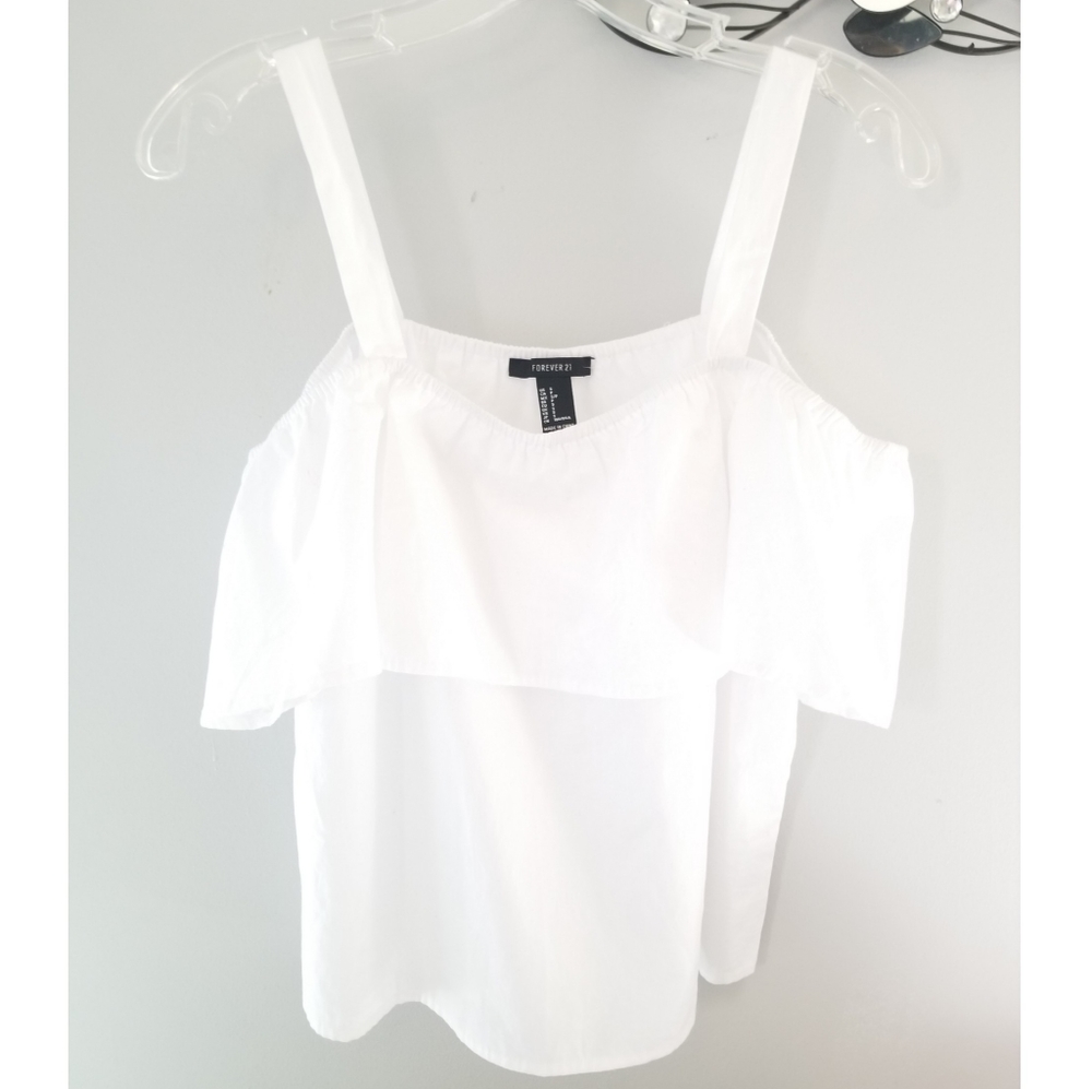 F21 White Flounce blouse.          4